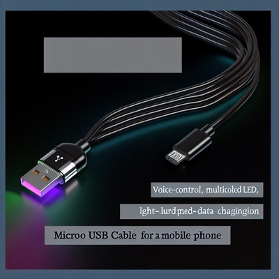 音声制御LED USB Type-C充電ケーブル、カラフルライト付き