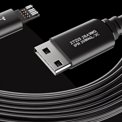 USB 2.0 データケーブル 28AWG 1PR 20AWG 2C 男性から女性へ 2A