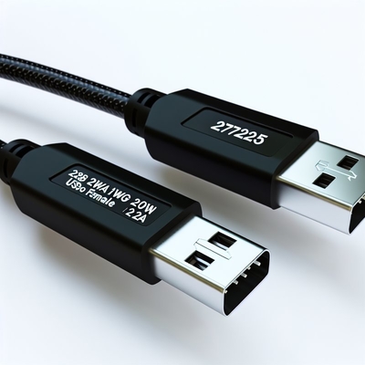 USB 2.0 データケーブル 28AWG 1PR 20AWG 2C 男性から女性へ 2A