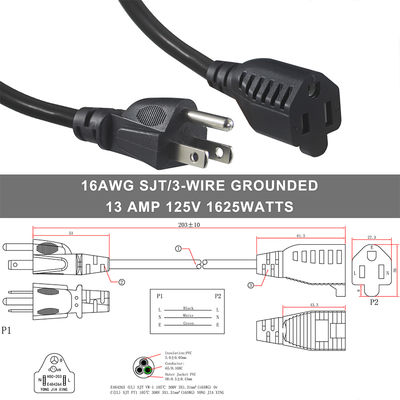 18AWG 3極ピグテール電源コード（家電製品および工具用）