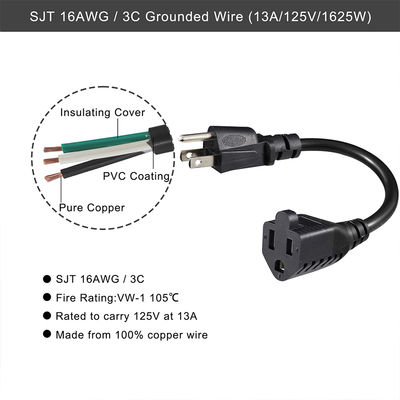18AWG 3極ピグテール電源コード（家電製品および工具用）