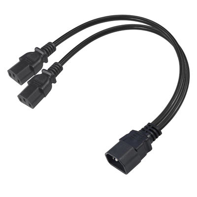 C14 - デュアルC13電源スプリッターケーブル 16AWG 10A 250V ライトアングル
