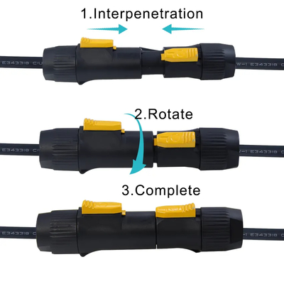 ステージ照明用イエローロッキング電源延長コード 14AWG