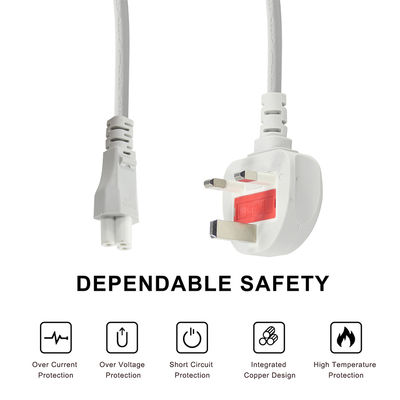 グレー UK - C5 電源コード 1.5m 3極クローバーリーフケーブル 250V 2.5A