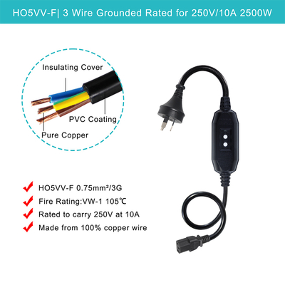 AU IEC C13 電源コードへのプラグ RCD 10A 240V