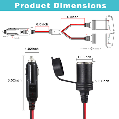12V カー・タバコライターからダブル・ソケット・スプリッター 延長ケーブル アダプタ DC 電源 GPS ダッシュカメラ タブレット