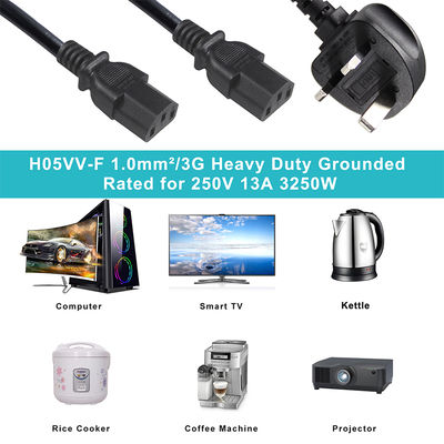 BSI UKプラグ - 2xC13電源スプリッターケーブル 1.5mm² 3Aヒューズ