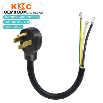 3コア 6AWG 50A 125/250V NEMA 14-50P リング端末へ 0.5m ショートピッグテールケーブル 形状のプラグと強化されたストレインリリーフ
